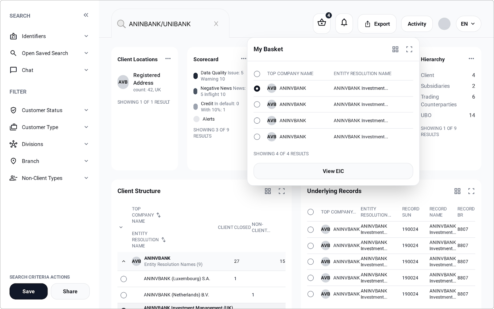 Underlying records wireframe