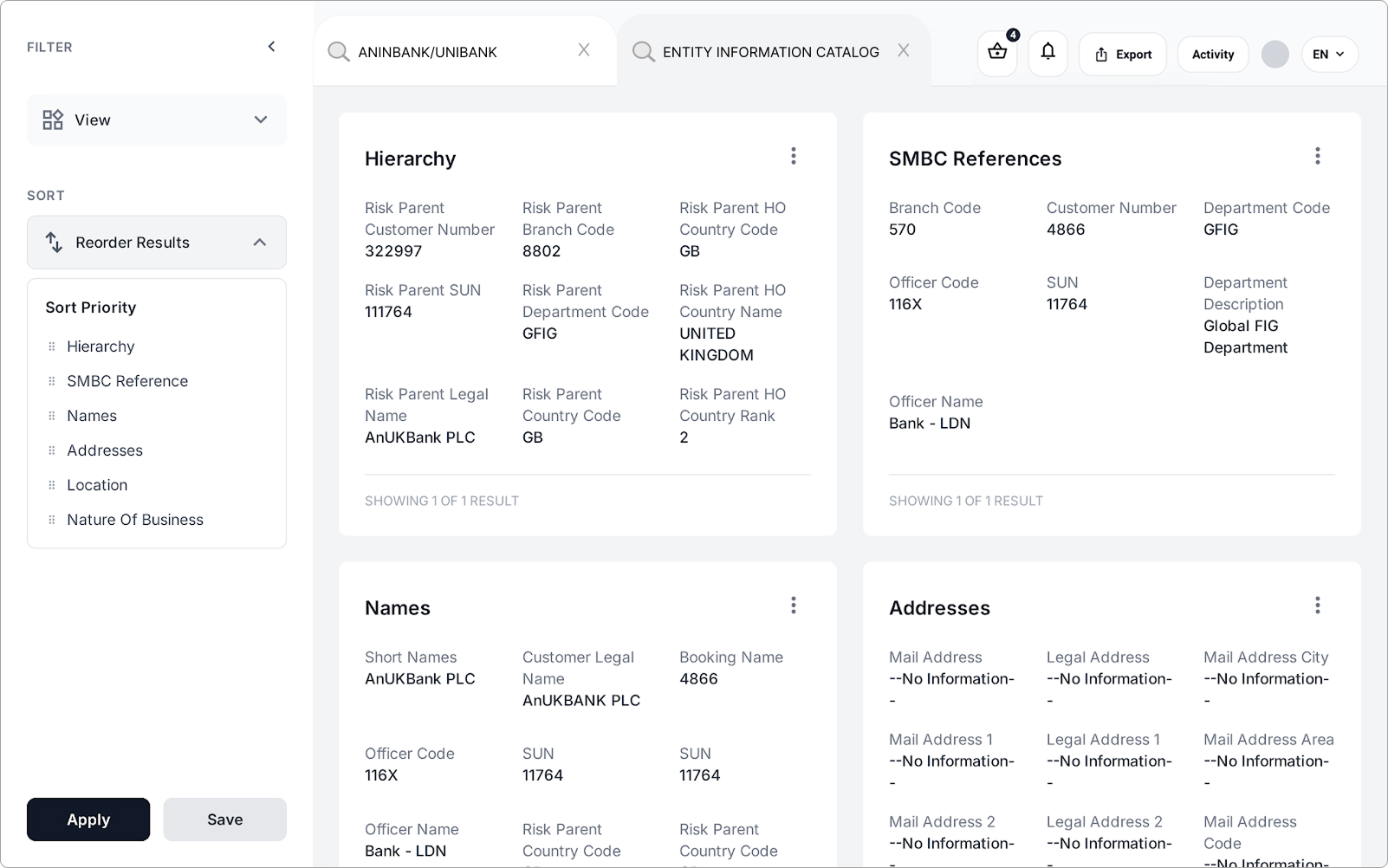Reorder results wireframe